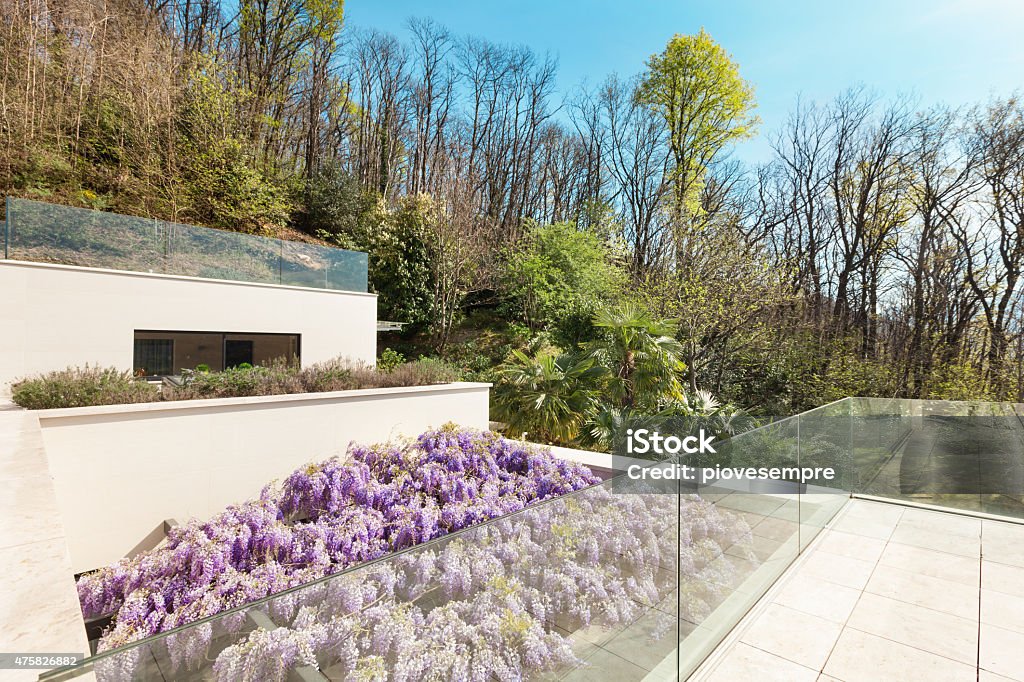 House, veranda with wisteria, top view architecture, modern house, veranda with wisteria, top view 2015 Stock Photo