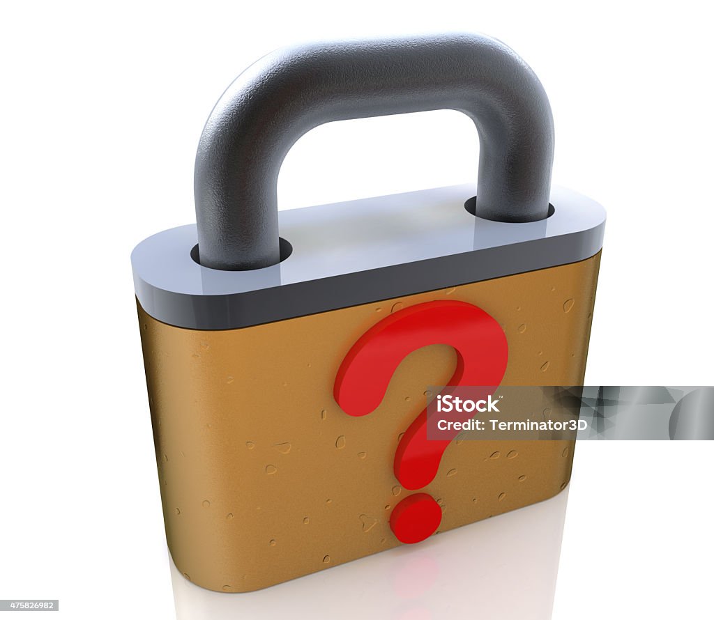 Closed lock with a question mark Closed lock with a question mark in the design of information related to unresolved issues 2015 Stock Photo