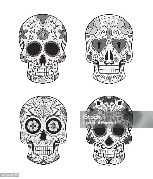 Vector Illustration Set Of Skulls In Mexican Tradition Stock Illustration - Download Image Now