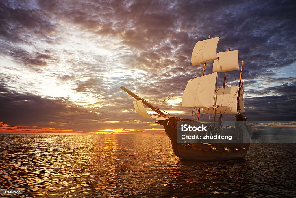 ancient ship in the sea The ancient ship in the sea Tall Ship Stock Photo