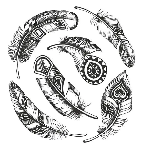 Vector illustration of Black feather circle ornament