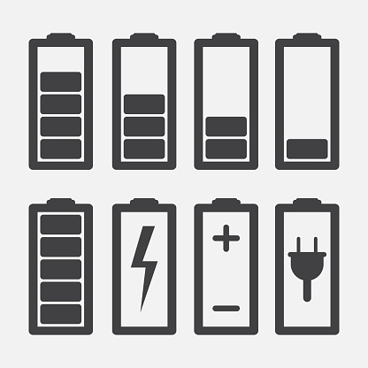 Set of battery charge level indicators isolated on white