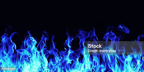 Burning Blue Fire Flame On Black Background Stock Photo - Download Image Now - Flame, Blue, Fire - Natural Phenomenon