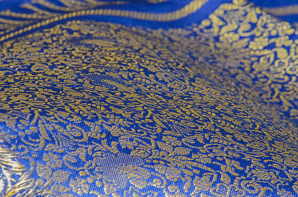 Blue And Gold Sari Fabric Stock Photo - Download Image Now - Textile,  India, Headscarf - iStock