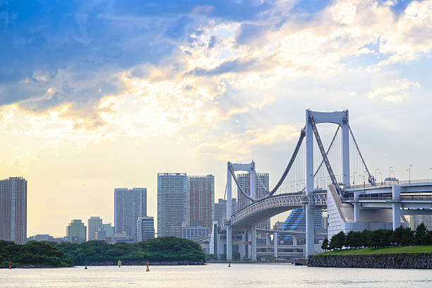 Rainbow bridge as viewed from odaiba stock photo