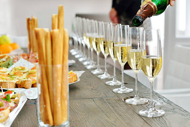 Champagne or wine in glasses on the table.