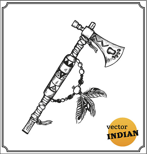 American Indians tomahawk American Indians ornate tomahawk. Isolated on white background. Vector. EPS10 comanche indians stock illustrations