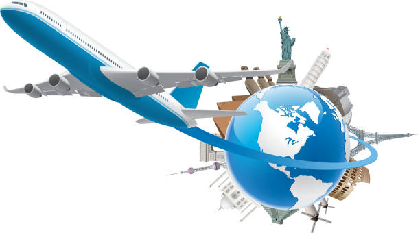 global 여행 - usa airport airplane cartography stock illustrations