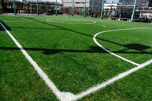 Top view centre circle soccer pitch