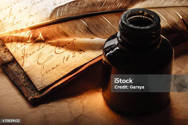 Old Book With Feather Pen Stock Photo - Download Image Now - Old-fashioned, Diary, Feather