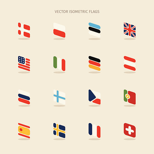 wektor isometric flags z zaokrąglonymi w prosty styl - czech republic illustrations stock illustrations