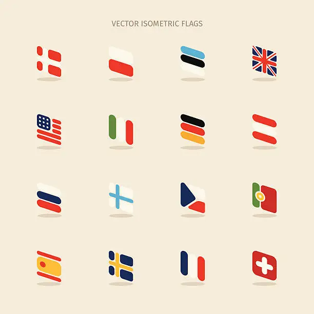 Vector illustration of Vector isometric flags with rounded corners in simple style