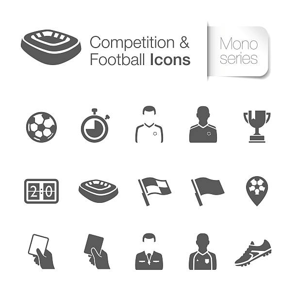 ilustraciones, imágenes clip art, dibujos animados e iconos de stock de iconos relacionados con la competencia & de fútbol - símbolo deportivo