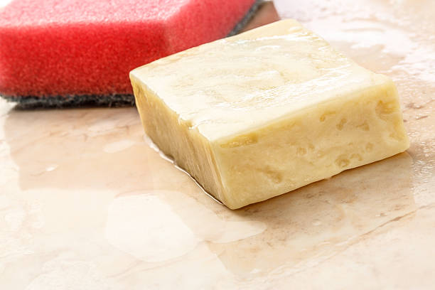 istock Bar of soap and sponge 475842952