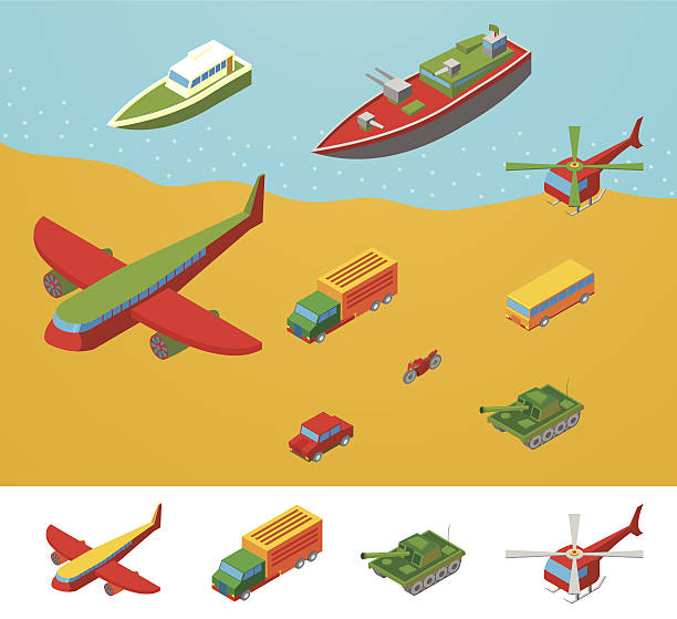 ilustrações, clipart, desenhos animados e ícones de isometric transporte collection - pick up truck truck toy figurine