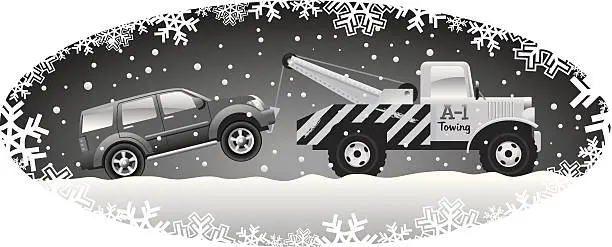 Vector illustration of Tow Truck Winter