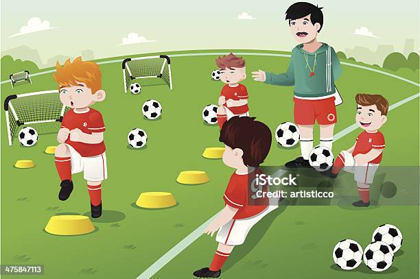 Kinder Beim Fußball Praxis Stock Vektor Art und mehr Bilder von Aktivitäten und Sport - Aktivitäten und Sport, Athlet, Aufwärmen