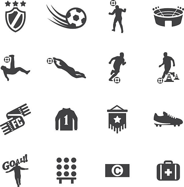 ilustraciones, imágenes clip art, dibujos animados e iconos de stock de mundial de fútbol silueta de iconos 2 - símbolo deportivo