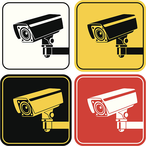illustrazioni stock, clip art, cartoni animati e icone di tendenza di telecamera di sorveglianza video - security security guard event protection