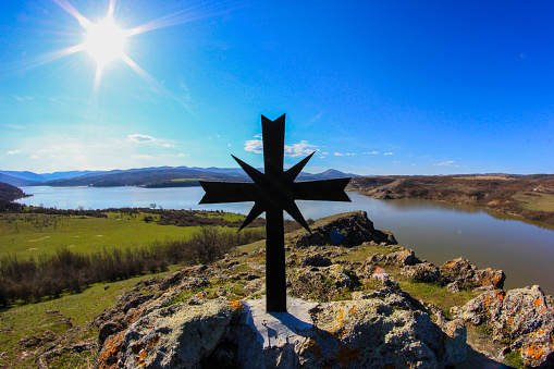 Christian cross on a background of blue sky