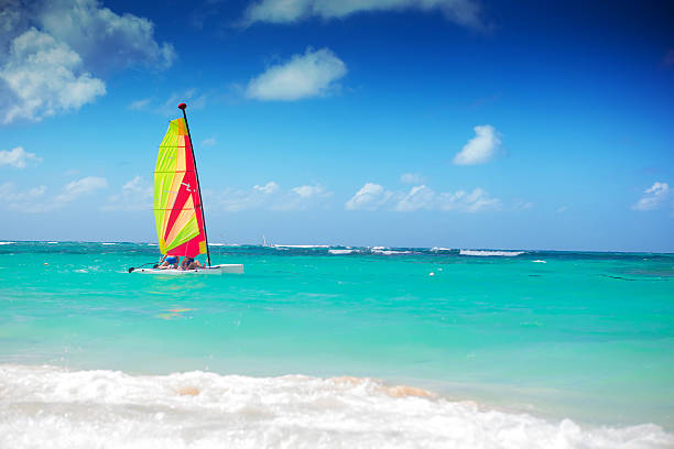 catamaran sailing in the caribbean sea, dominican republic