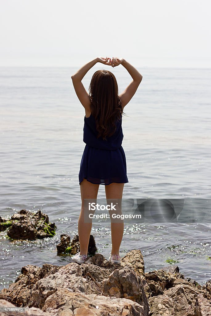 Navy Blue Dressed Girl Young Beautiful 20-29 Years Stock Photo