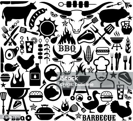 istock Collection of illustrations and icons with barbecue symbols. 475863596