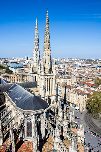 Aerial view of the St. Andrew's Cathedral in Bordeaux, France