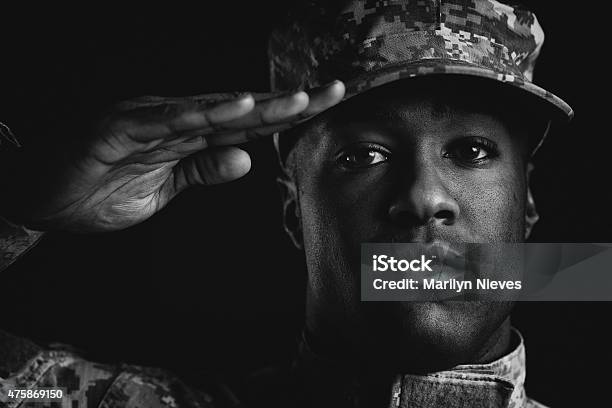 Soldier At Attention Stock Photo - Download Image Now - Veteran, Profile View, Armed Forces