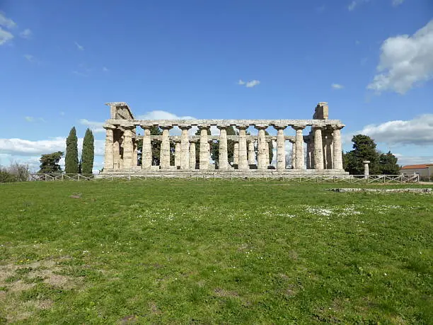 Elevation of a Greek temple of small dimensions in an archaeological complex,