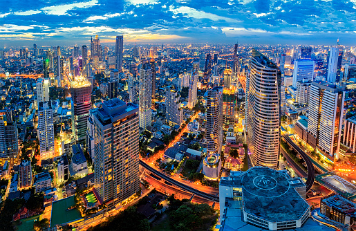 Bangkok cityscape is center of Thailand at sunset time