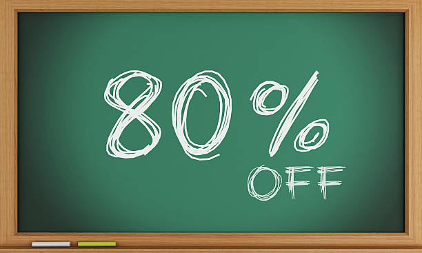 istock 80 percent off written on blackboard. 475883412