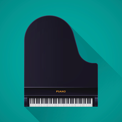 Grand piano flat design from above view. EPS 10 file. Transparency effects used on highlight elements.