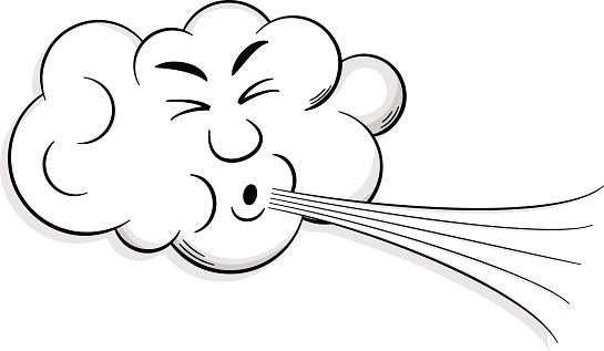 vector illustration of a cartoon cloud that blows wind