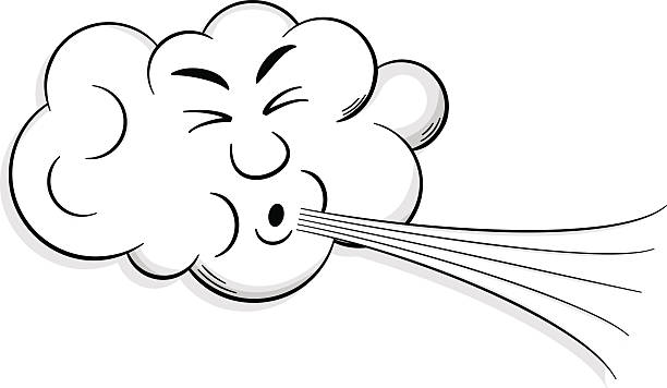 cartoon cloud blows wind vector illustration of a cartoon cloud that blows wind wind stock illustrations