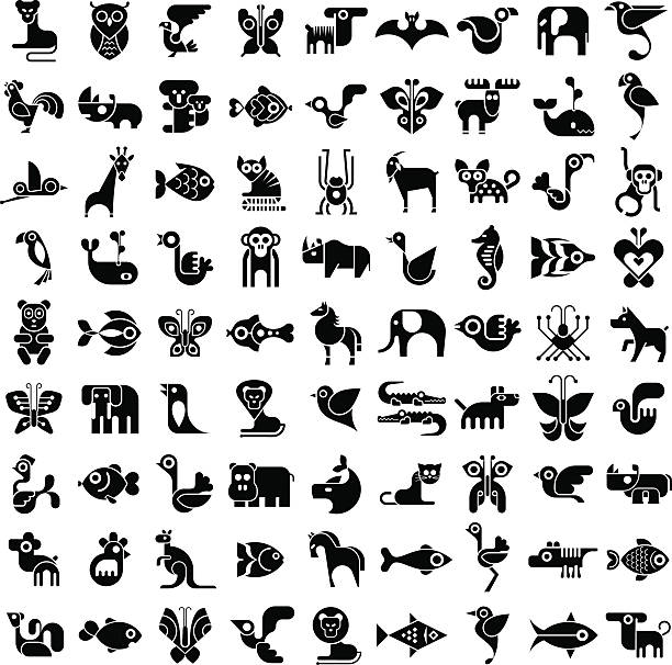 tierische symbole - ostrich ape animal monkey stock-grafiken, -clipart, -cartoons und -symbole