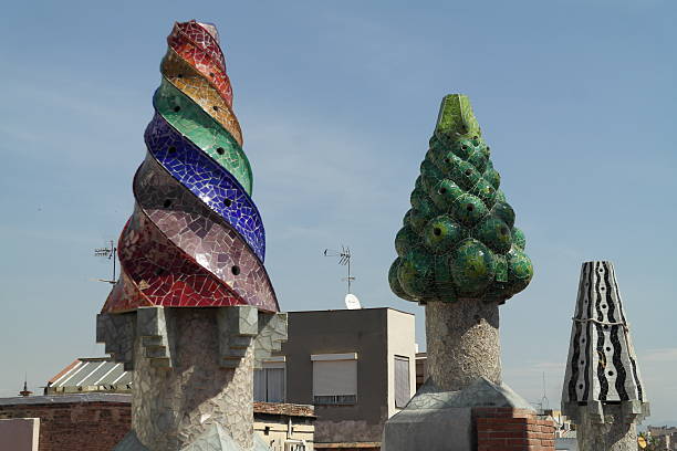 Chimneys of Palau Guell in Barcelona stock photo