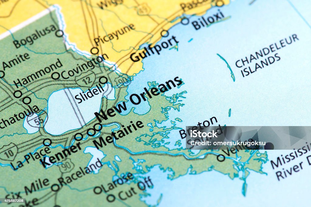 Map Of New Orleans Louisiana State In Usa Stock Photo - Download Image Now  - Louisiana, Map, Metairie - Istock