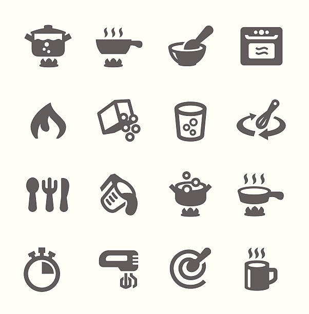 illustrazioni stock, clip art, cartoni animati e icone di tendenza di icone di cucina - kitchen utensil symbol commercial kitchen domestic kitchen