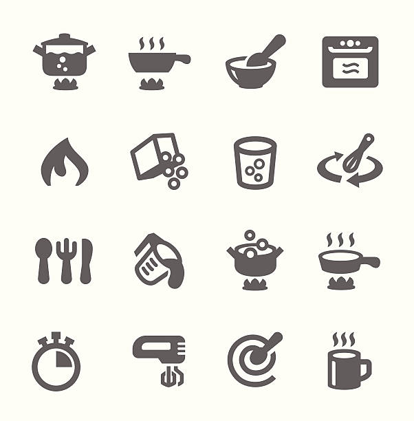 Cooking icons Simple set of cooking related vector icons for your design glass cup of boiling water stock illustrations