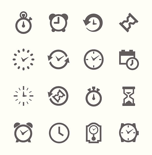 ilustrações, clipart, desenhos animados e ícones de conjunto de ícones simples, relacionados a tempo - inspiration ideas human head minute hand