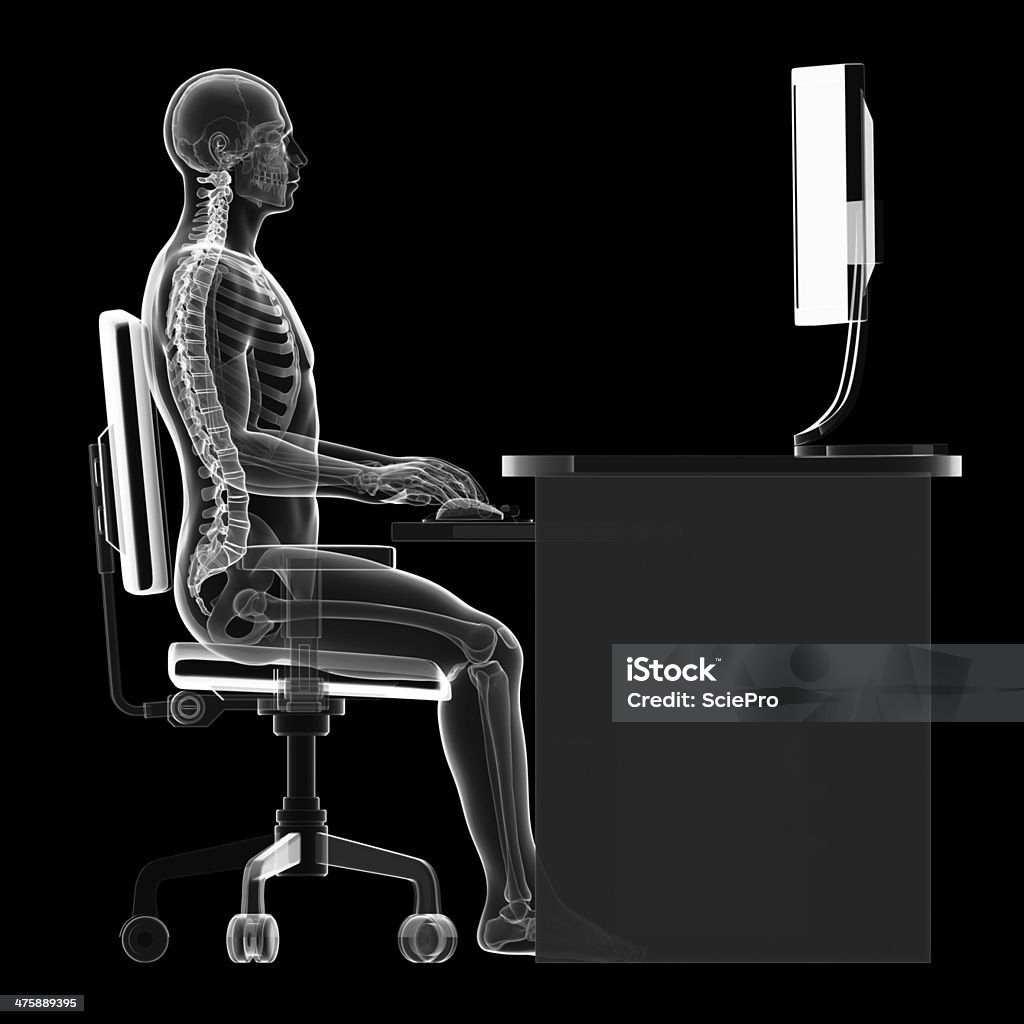 correct sitting 3d rendered illustration of a man working on pc - correct sitting posture Posture Stock Photo