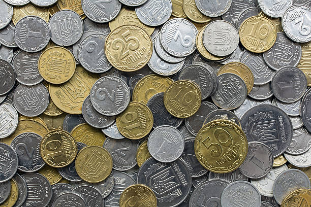 Closeup of different ukrainian coins