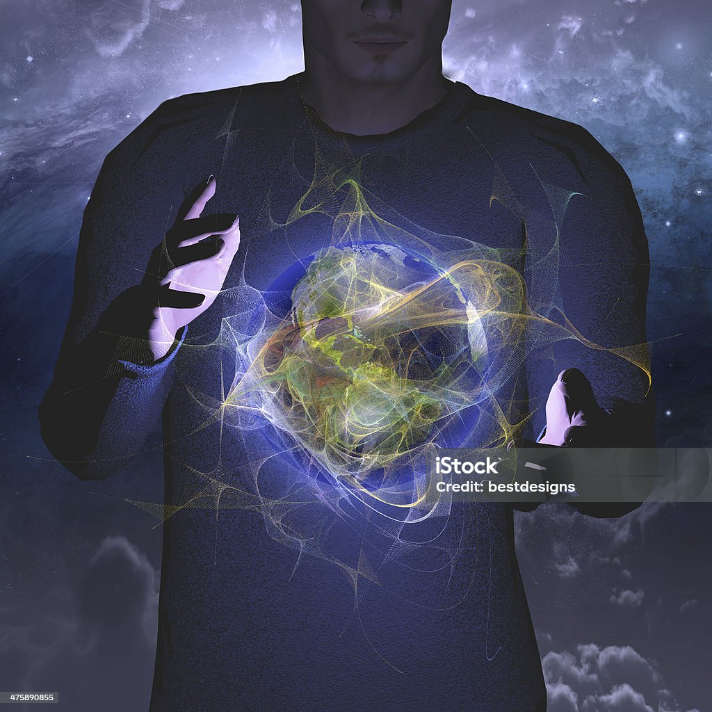 Glow Form hovers between hands Concepts Stock Photo