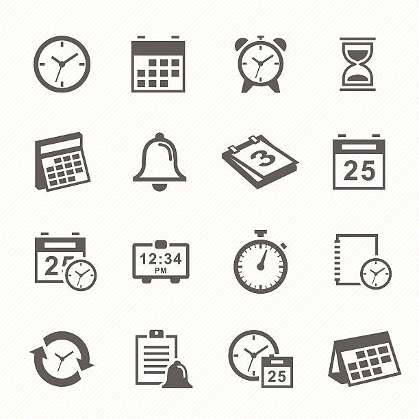 Time and Schedule stroke symbol icons set. vector art illustration