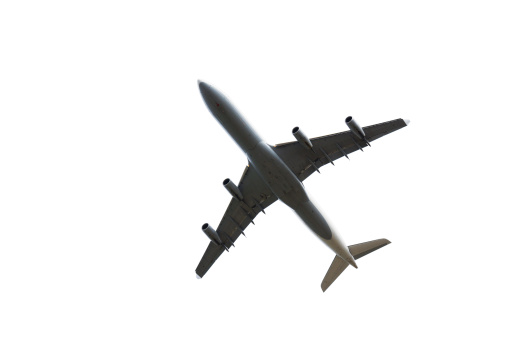 Large Airliner isolated on white. View from below.