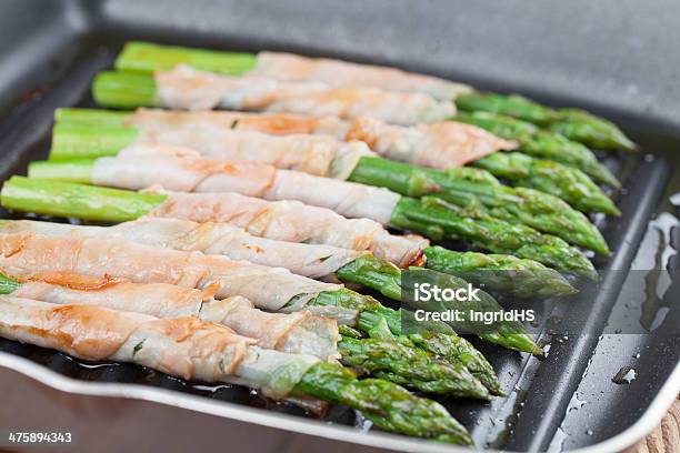 Grilled Prosciutto Wrapped Asparagus Stock Photo - Download Image Now - Appetizer, Asparagus, Cooking Pan