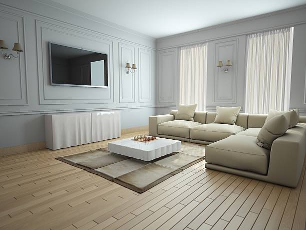 Living room 3D rendering stock photo