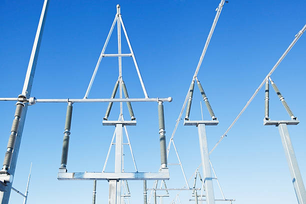 istock Electric Substation Transmission Lines and Insulators 475897641
