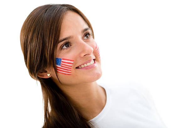 istock Patriotic American woman 475897735